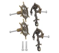 Artibetter Manijas de Gabinete Vintage Diseño de Ancla y Timón en Bronce Verde Antiguo, Set de 4 Piezas para Armarios y Cajones, para Decoración Temática Náutica Hogar