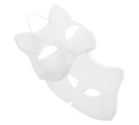 Artibetter Máscara de Gato Blanco de Papel Maché para Pintar, Media Cara Ligera con Correa Peluda, Adecuado para Carnaval y Eventos de Cosplay