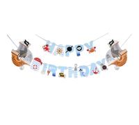 Artibetter Pancarta Colgante de Papel Temática Pirata para Fiesta de Cumpleaños Infantil, Decoración Festiva y Cartel de Feliz Cumpleaños para Árboles y Porche