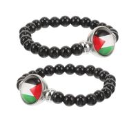 Artibetter Pulsera Ajustable de Muñeca Cuentas Negras y Dije Bandera de Palestina, 2 Piezas, Accesorio de Moda Unisex para Apoyo y Identidad Cultural Palestina
