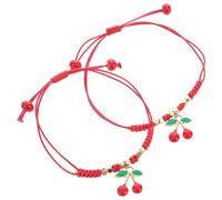 Artibetter Pulseras de Amistad Ajustables de Aleación Roja, Juego de 2 Pulseras Tejidas Diseño de Frutas para Uso Diario y Fiestas, Obsequio Adecuado para Hermanas y Mejores Amigas