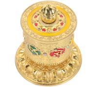 Artibetter Rueda de Oración Tibetana Diseño Elegante de Latón Dorado Símbolo de Suerte y Función para del Hogar y Coche Adecuado para Obsequio