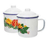 Artibetter Tazas de Esmalte Vintage 2 Piezas 500 Ml Tapa, Tazas de Té Portátiles Rojas 9 Cm, Diseño Clásico Chino para Uso Doméstico Viaje Varios estilos