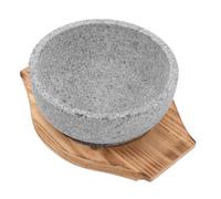 Artibetter Tazón de Piedra Natural para Bibimbap 600ml con Bandeja de Madera Carbonizada, Apto para Cocina y Cocción Lenta, Fácil de Limpiar y Resistente al Calor
