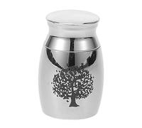Artibetter Urna de Cremación para Mascotas Pequeña 25mm X 16mm de Acero Inoxidable Gris Titanio Diseño Árbol Vida y Pájaro, para Cenizas de Gatos y Perros, Urna Tapa Roscada para Recuerdo