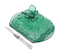 ARTIBETTER Vintage Glass Butter Dish With Knife Airtight Covered Butter Keeper With Lid For Refrigerator And Countertop Round Cake And Bread Container Decorative Kitchen Accessory