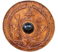 Artículo de madera de 24 pulgadas con escudo redondo de guerrero vikingo, batalla medieval, artículo de cosplay.