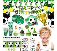 Artículos de Fiesta de Fútbol 172 Piezas - Para 20 Invitados, Set de Vajilla Desechable con Platos, Vasos, Servilletas, Mantel y Globos, Decoración Cumpleaños Niños y Mundial 2026