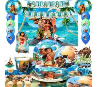 Artículos para fiesta de cumpleaños de Moana, decoraciones para fiesta de Moana, vajilla, globos, pancarta, servilletas y mantel nuevo
