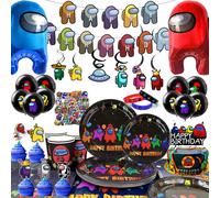 Artículos para fiestas de cumpleaños de Among Us: vajilla, platos, decoraciones de mesa y globos. nuevo