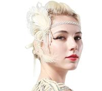 ArtiDeco 1920 Diadema de Pluma de Pavo Real Cinta para el Pelo con Cuentas Vintage Años 20 Flapper Pelo Banda de Pluma con Perlas Disfraz Gatsby Accesorio