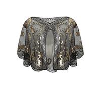 ArtiDeco - Chal de los años 20 para vestidos de noche, estola para bodas, mantón para fiestas o disfraces Negro Talla única