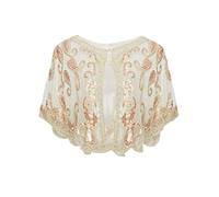 ArtiDeco - Chal de los años 20 para vestidos de noche, estola para bodas, mantón para fiestas o disfraces beige Talla única