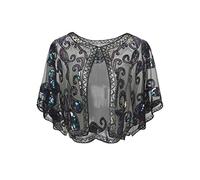 ArtiDeco - Chal de los años 20 para vestidos de noche, estola para bodas, mantón para fiestas o disfraces Color negro. Talla única