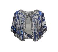 ArtiDeco - Chal de los años 20 para vestidos de noche, estola para bodas, mantón para fiestas o disfraces azul y negro Talla única