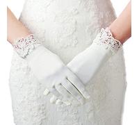 ArtiDeco Guantes Cortos de Satén Guantes Nupcial con Borde de Encaje Elegante Novia Accesorios