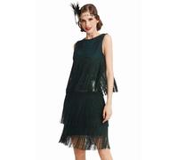 ArtiDeco - Vestido de Charleston estilo 1920 largo hasta la rodilla para mujer, vestido de fiesta de los años 20, vestido traje, Gatsby verde oscuro XXL