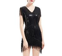 ArtiDeco - Vestido de cóctel de los años 20 para mujer, estilo vintage de Gatsby, Negro , S