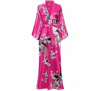 ArtiDeco Vestido Kimono Pijama de Seda Novia Kimono de Seda Ropa de dormir de Satén Estampado Pavo Real