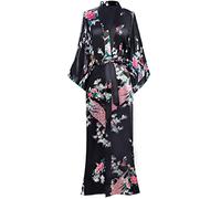ArtiDeco Vestido Kimono Pijama de Seda Novia Kimono de Seda Ropa de dormir de Satén Estampado Pavo Real