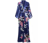 ArtiDeco Vestido Kimono Pijama de Seda Novia Kimono de Seda Ropa de dormir de Satén Estampado Pavo Real