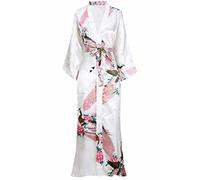 ArtiDeco Vestido Kimono Pijama de Seda Novia Kimono de Seda Ropa de dormir de Satén Estampado Pavo Real