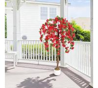 Artificial Bougainvillea Tree, 4 ft Faux Bougainvillea Plant in Pot with 168 Lifelike Red Flowers & Natural Trunk