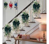 Artificial Christmas Teardrop Swag for Stair Decoration, Cordless Stairway Teardrop Trim Wreath with Lights, Outdoor Front Door Xmas Garland with Berries Bow Ball Ornaments for Home Garden Decor