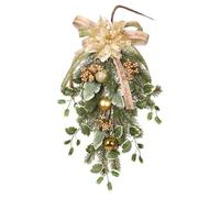 Artificial Christmas Teardrop Tree - Silk Flower Leaf Foam Ribbon Design, Pre-Lit Upside Down Hanging Tree | LED Holiday Decoration For Indoor Outdoor Seasonal Celebration Home Party Ornament Display