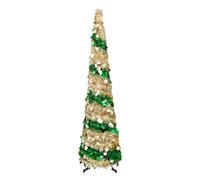 Artificial Christmas Tree, 1.5m Pencil Folding Pop-Up Tree in Gold Green or White Red Green for Indoor Fireplace, Corner, Apartment, Office Decor
