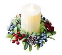 Artificial Eucalyptus Red Berries Wreath Candle Holder | Artificial Eucalyptus Leaves Candle Rings with Red Berries,Winter Home Decorations Wedding Decor Party Centerpiece For Tabletop Display