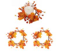 Artificial Fall Candle Rings with Maple Leaves,Decorative Leaf Pumpkin Berries Candle Wreath,Taper Candlestick Wreath Decor for Thanksgiving Christmas Wedding Holiday