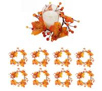 Artificial Fall Candle Rings with Maple Leaves,Decorative Leaf Pumpkin Berries Candle Wreath,Taper Candlestick Wreath Decor for Thanksgiving Christmas Wedding Holiday
