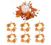 Artificial Fall Candle Rings with Maple Leaves,Decorative Leaf Pumpkin Berries Candle Wreath,Taper Candlestick Wreath Decor for Thanksgiving Christmas Wedding Holiday
