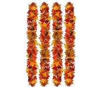 Artificial Fall Garland - 4 Pack Autumn Leaves Decoration for Thanksgiving and Halloween | Seasonal Farmhouse Style Garland for Home Décor, Wedding Party, Fireplace, Table, Window, Staircase, and