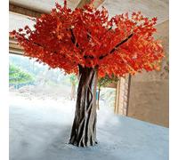 Artificial Fall Maple Tree, Orange Red Fake, Realistic Bark Trunk Autumn, Lifelike Foliage Decor for Wedding Backdrop & Garden(7 * 7M)