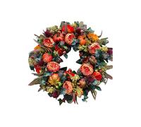 Artificial Fall Wreath,19.7’’ Autumn Front Door Wreath Harvest Wreath, with Various Pumpkin Cluster of Berries Maple Leaves Pine Cones for Outside