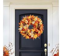 Artificial Fall Wreaths - Pumpkin Wreath | Wreaths for Front Door | 17.72" Fall Garland with Silk Leaves and Bows | Festive Indoor Outdoor Holiday Home Mantle Wall Decor for Autumn & Thanksgiving