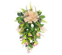 Artificial Floral Summer Colorful Tulip Teardrop Wreath,Farmhouse Wildflowers Front Door Hanging Swag Wreath,UV Resistant Artificial Flowers Welcome Sign,for Window,Wall,Home Decor