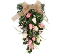 Artificial Floral Summer Colorful Tulip Teardrop Wreath,Farmhouse Wildflowers Front Door Hanging Swag Wreath,UV Resistant Artificial Flowers Welcome Sign,for Window,Wall,Home Decor