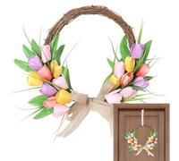 Artificial Floral Wreath - Welcome Spring Garland | 15.75x15.75in Fabric PE 250g for Living Room Bedroom Indoor Outdoor Home Window Wall Wedding Holiday Festival