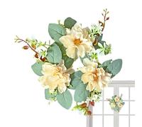 Artificial Flower Candle Holder - Floral Wreath Centerpiece with Eucalyptus Leaves | Decorative Farmhouse Candle Rings for Valentine’s Day, Weddings, Home Parties, Rustic Table Decor, Spring Holiday