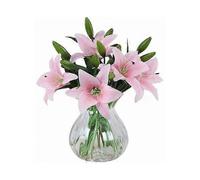 Artificial Flowers, 5pcs Real Touch Latex Artificial Lilies in Vase for Wedding Bouquet/Home Decor/Party/Grave Arrangement