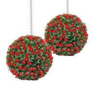 Artificial Flowers - Boxwood Topiary Balls, Ground Spikes Heavy Duty, Flower Hanging Ornaments, Decorative Outdoor Garden Plant, Leafy Lifelike Foliage, Uv Fade Protected, Pre Attached Chain with Hook