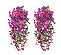 Artificial Flowers for Outdoors, Artificial Plants for Decor Outdoor, Emboadlie UV Resistant Hanging Artificial Morning Glory Vine (Purple + Red Lotus)