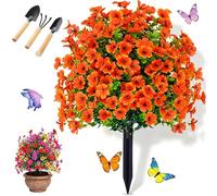 Artificial Flowers Outdoor with Ground Stake, UV Resistant Realistic Morning Glory Bush Yard Stakes, 22" Realistic Artificial Flowers for Outdoors for Garden, Yard, Planter and Porch (Orange)