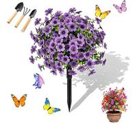 Artificial Flowers Outdoor with Ground Stake, UV Resistant Realistic Morning Glory Bush Yard Stakes, 22" Realistic Artificial Flowers for Outdoors for Garden, Yard, Planter and Porch (Purple)