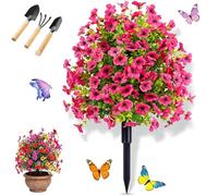 Artificial Flowers Outdoor with Ground Stake, UV Resistant Realistic Morning Glory Bush Yard Stakes, 22" Realistic Artificial Flowers for Outdoors for Garden, Yard, Planter and Porch (Rose Pink)