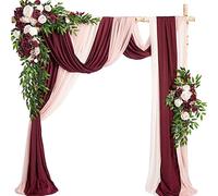 Artificial for decoración de bodas, (paquete de 5) - 2 arcos de flores con 3 cortinas de tela transparente, guirnalda de flores for boda, fiesta, ceremonia, decoración de fondo(A)