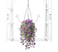 Artificial Hanging Flower Plant Basket - Hanging Flowers and Plants Patio | Artificial Hangable Flower with Basket | Hangable Planter with Flowers | Faux Floral Decor for Balcony Hotel Garden